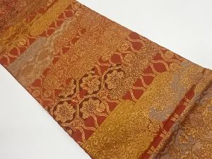 ヱ霞に花唐草・華文・菊立涌模様織出し袋帯